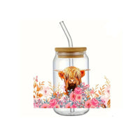 Highland Cow Floral Glass Libbey Cup