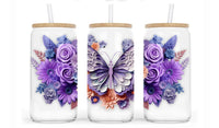 Purple  Butterfly Glass Libbey Cup