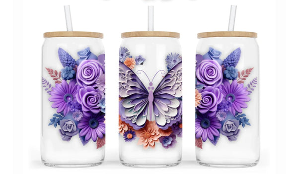 Purple  Butterfly Glass Libbey Cup