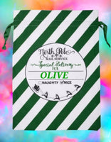 North Pole Green & White Stripe Santa Sack Personalised