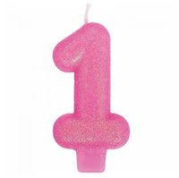 Pink glitter number 1 candle