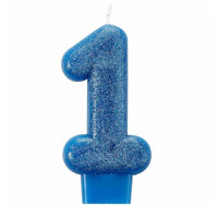 Blue glitter number 1 candle